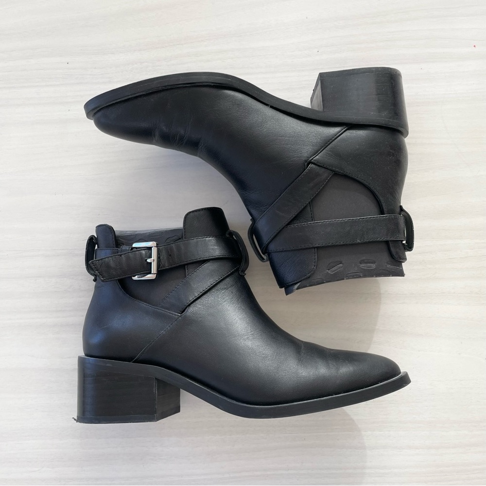 & Other Stories Black Buckle Leather Ankle Booties